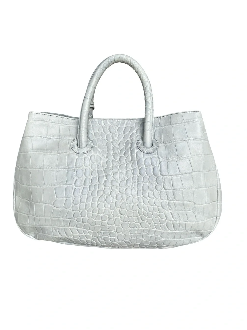 🆕 Furla Crocodile Embossed Leather Tote Bag Light Blue